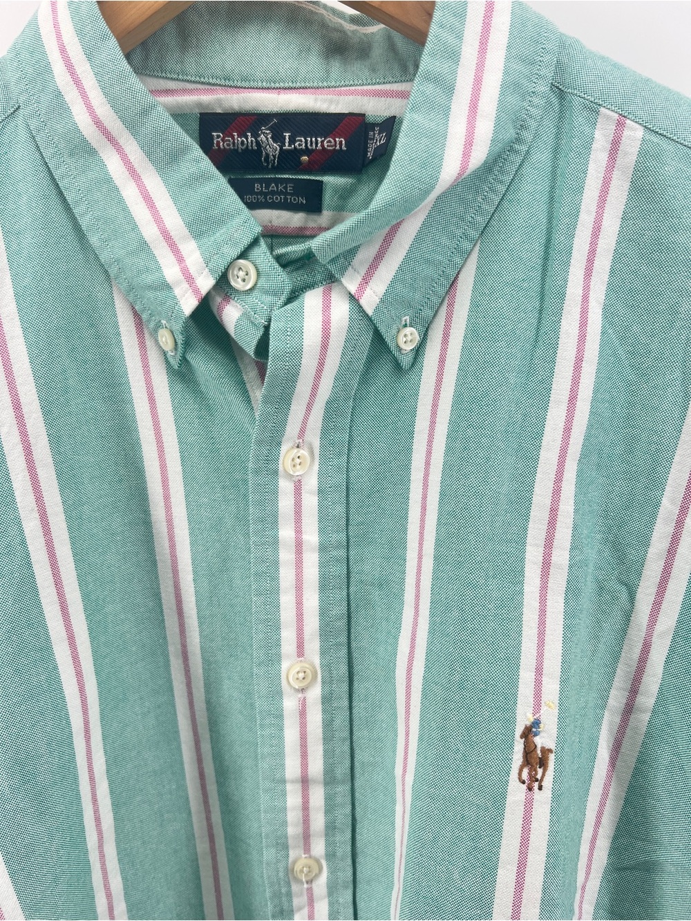 Ralph Lauren Blake Button-Down Shirt in Mint, Pink & White Stripes